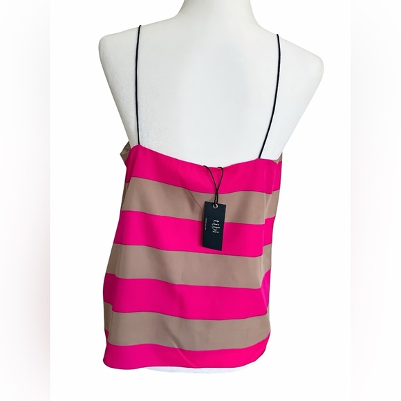 Tibi Pink Striped Scoop Neck Tank Top Size 10 Silk Nylon NWT $198 - Picture 2 of 10